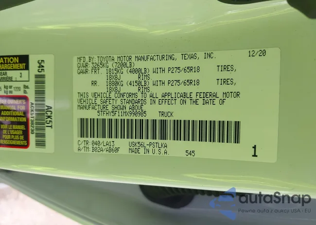 5TFHY5F11MX990985: 42285022