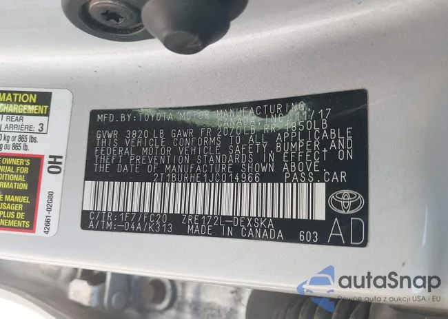 2T1BURHE1JC014966: 42285063