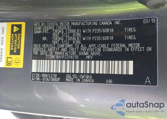 2T2BK1BA1FC314510: 42285946