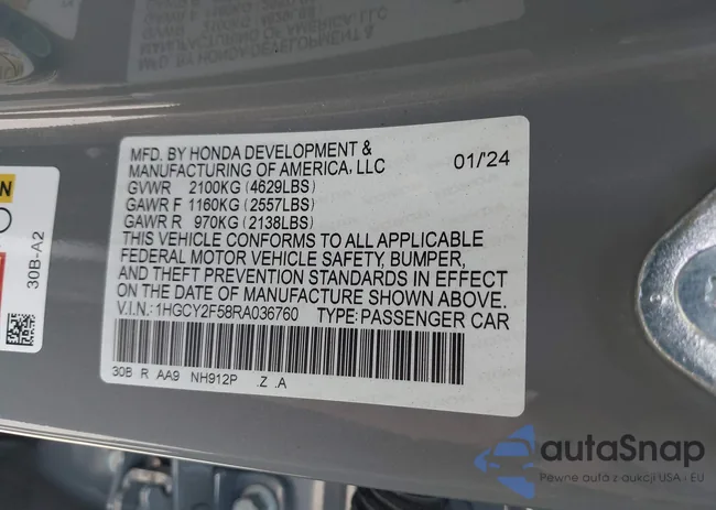 1HGCY2F58RA036760: 42285976