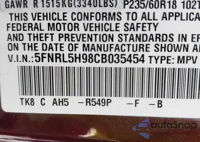 5FNRL5H98CB035454: 42285987