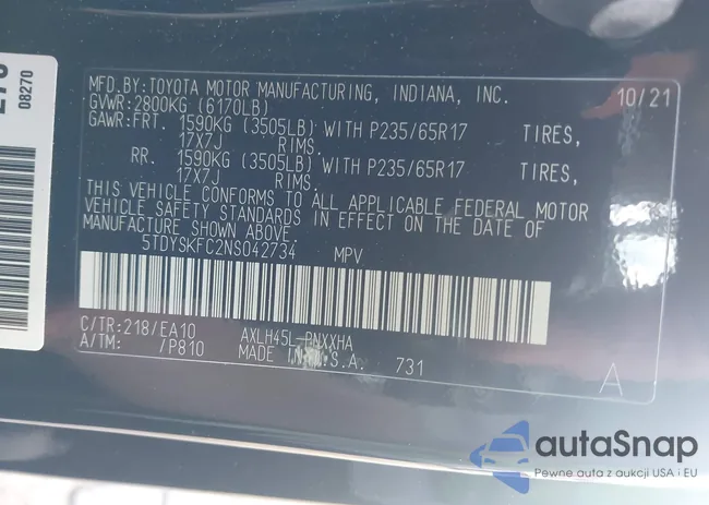 5TDYSKFC2NS042734: 42286018