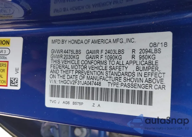 1HGCV2F31JA047448: 42287074