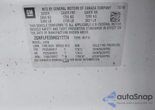 2GNFLFE39H6217774: 42287200