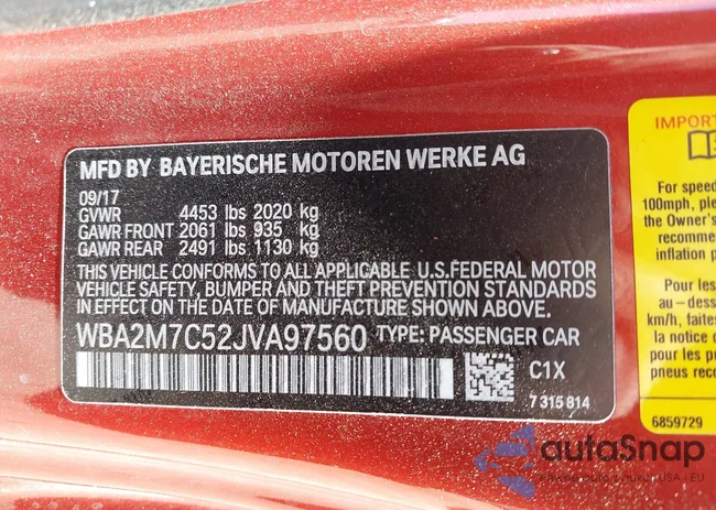 WBA2M7C52JVA97560: 42288220