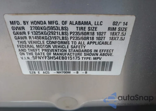 5FNYF3H54EB015175: 42288252