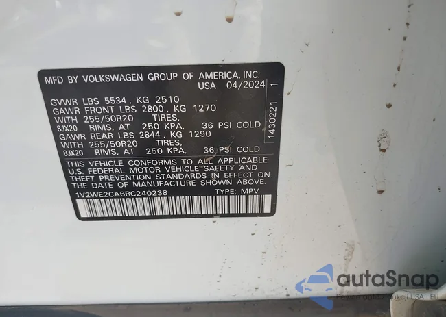 1V2WE2CA6RC240238: 42288571