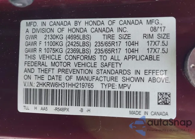 2HKRW6H31HH219765: 42288700