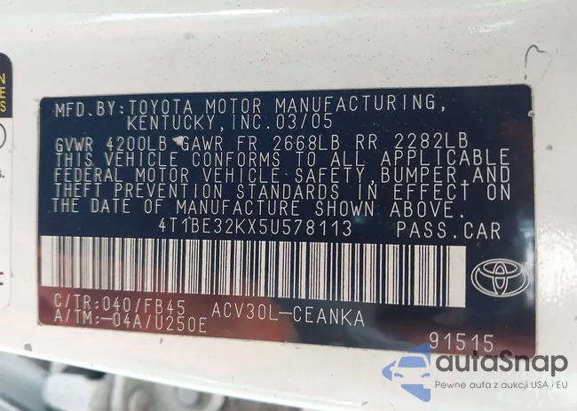 4T1BE32KX5U578113: 42288148