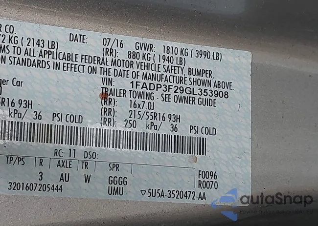 1FADP3F29GL353908: 42289308