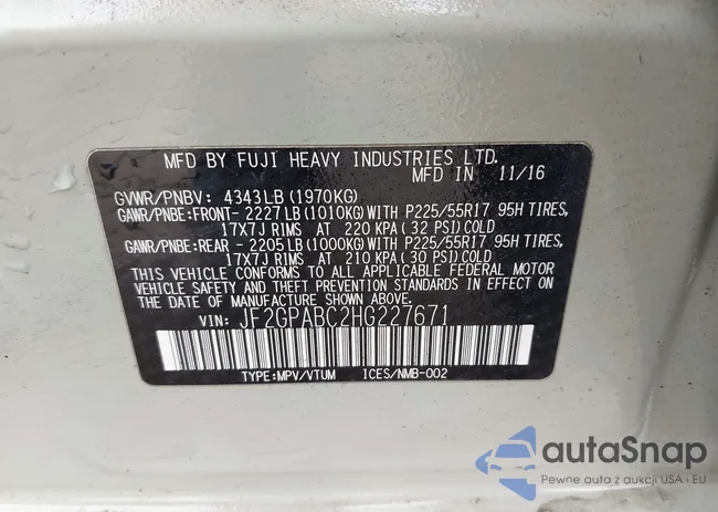 JF2GPABC2HG227671: 42289437