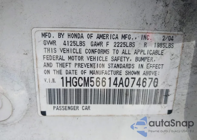 1HGCM56614A074670: 42289591