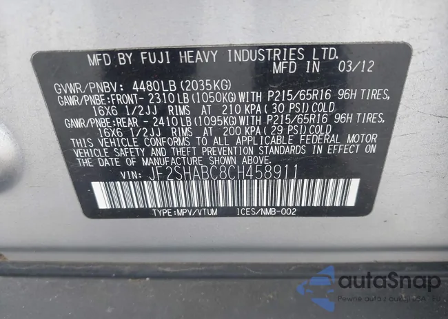 JF2SHABC8CH458911: 42288842