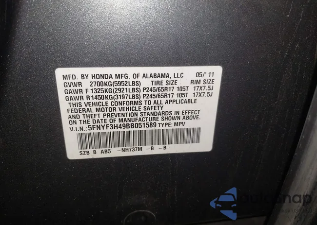 5FNYF3H49BB051589: 42288857