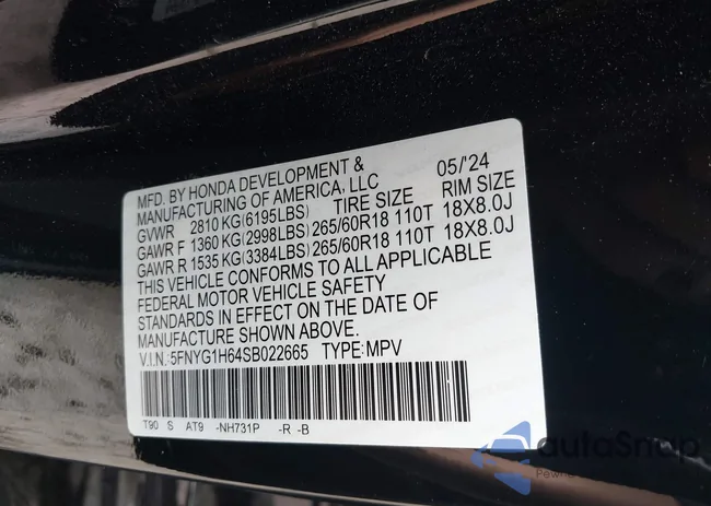 5FNYG1H64SB022665: 42289000