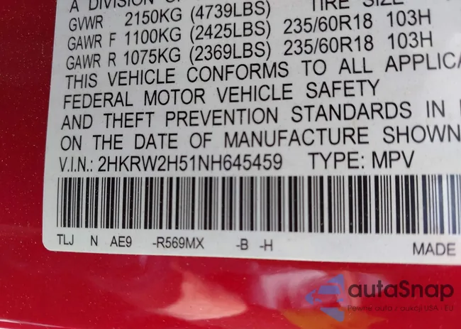 2HKRW2H51NH645459: 42289040