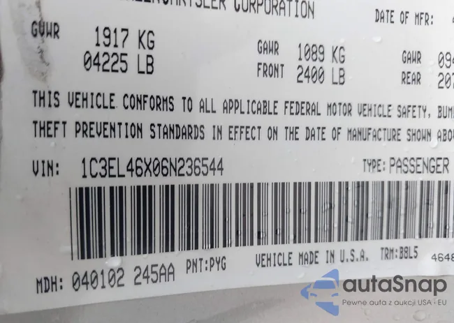 1C3EL46X06N236544: 42289101