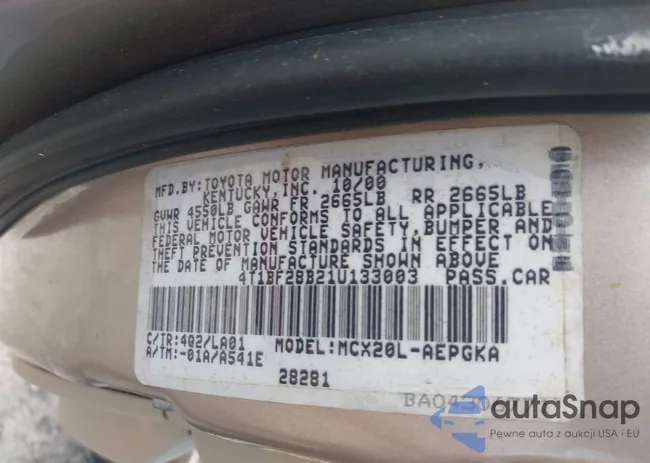 4T1BF28B21U133003: 42289103