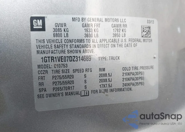 1GTR1VE07DZ314689: 42290300