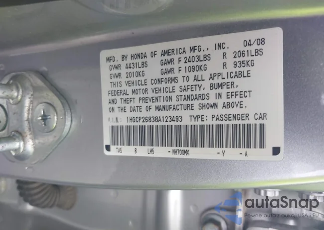 1HGCP26838A123493: 42291297