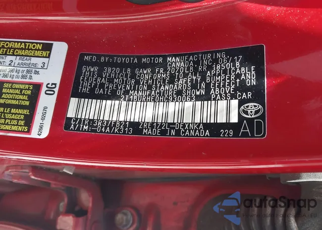 2T1BURHE0HC930063: 42291318