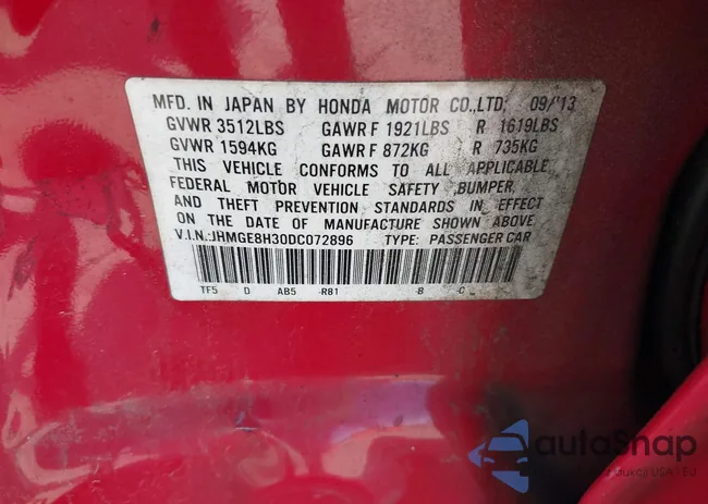 JHMGE8H30DC072896: 42291412