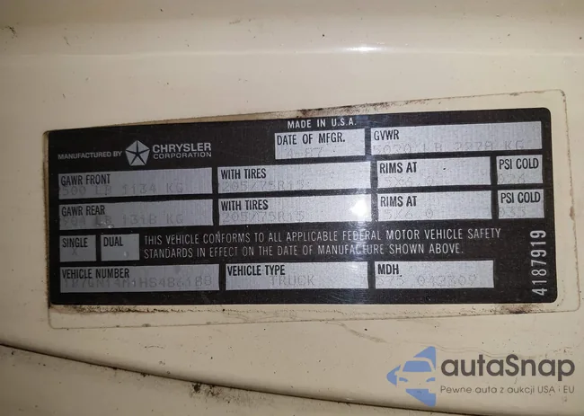 1B7GN14M1HS486188: 42290899