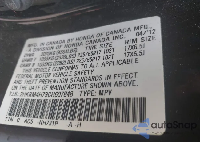 2HKRM4H79CH607848: 42291150