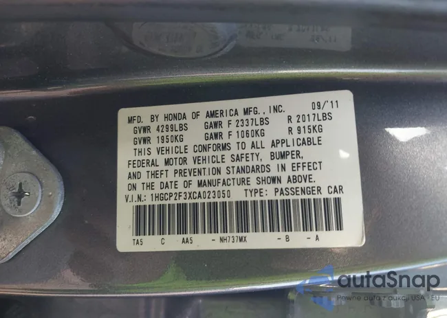 1HGCP2F3XCA023050: 42292424