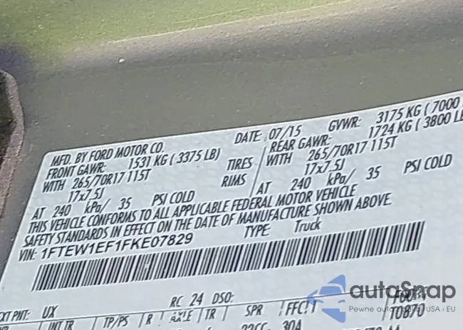 1FTEW1EF1FKE07829: 42292431