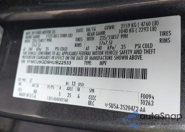 1FMCU9GD9HUB22533: 42292443