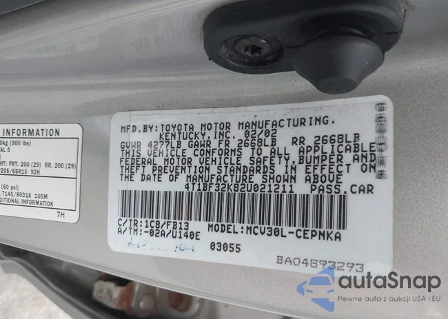 4T1BF32K82U021211: 42292493