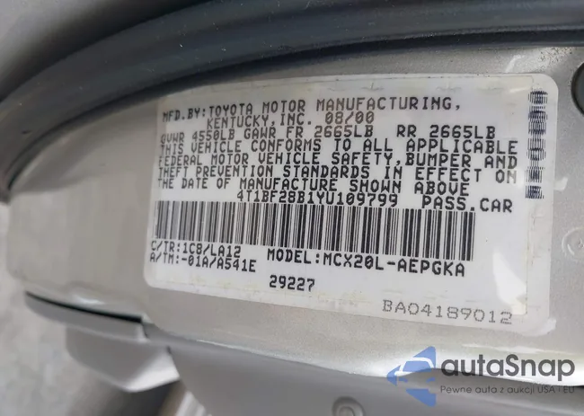 4T1BF28B1YU109799: 42291890