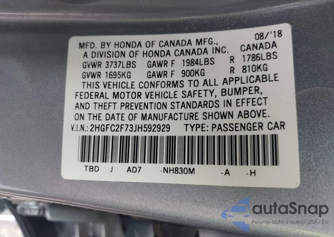 2HGFC2F73JH592929: 42291896