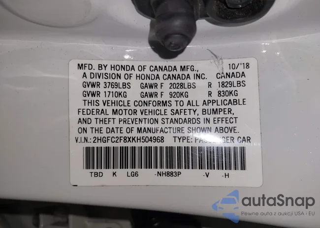 2HGFC2F8XKH504968: 42293637