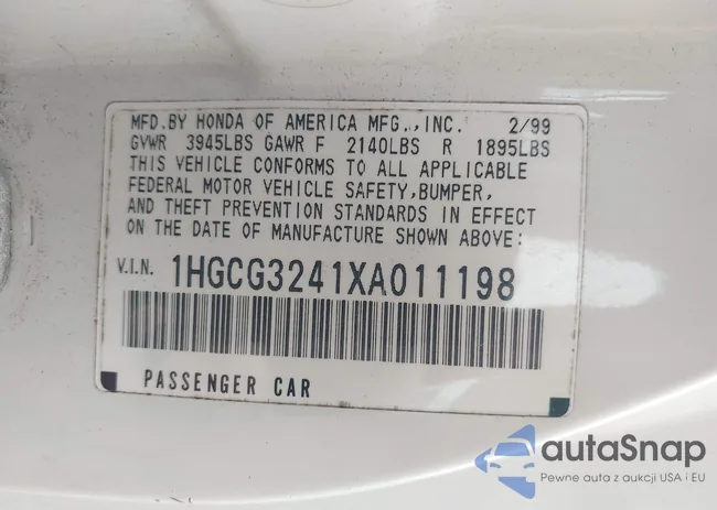 1HGCG3241XA011198: 42293748