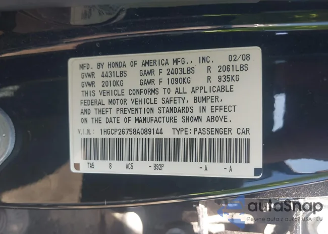 1HGCP26758A089144: 42292979