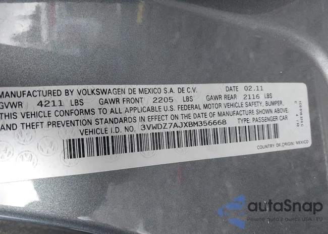 3VWDZ7AJXBM356668: 42294221