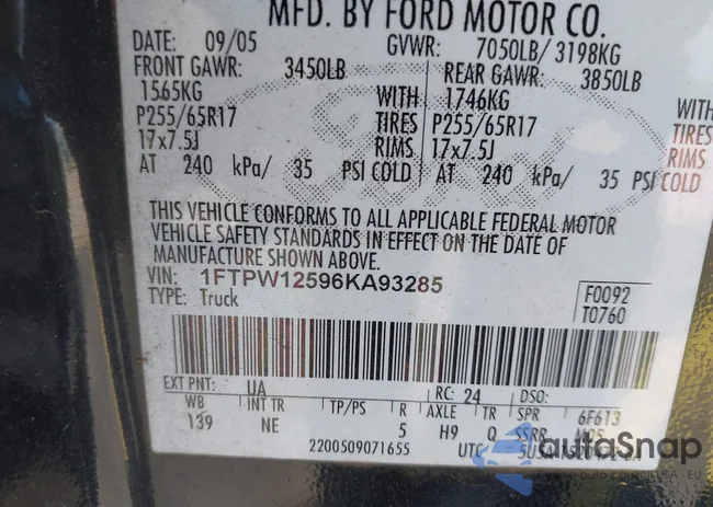 1FTPW12596KA93285: 42294360