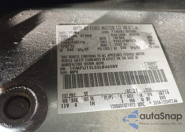 1FMFU15L33LB46589: 42294785