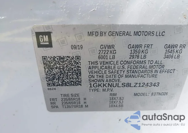 1GKKNULS8LZ124343: 42294024