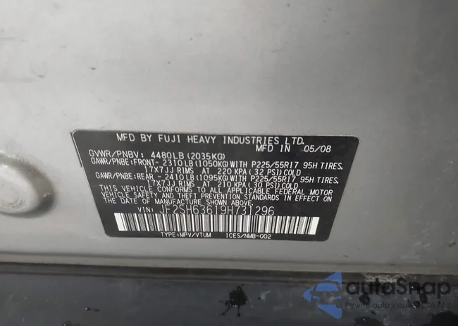 JF2SH63619H731296: 42294036