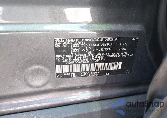 2T3W1RFV5NW202544: 42295293