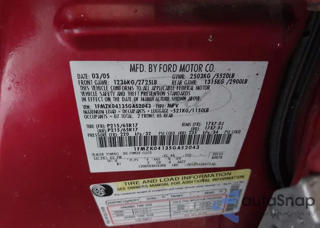 1FMZK04135GA52043: 42295592