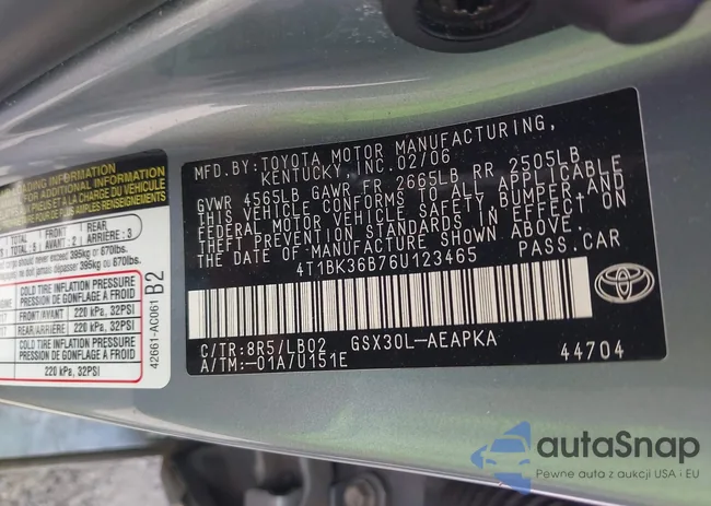 4T1BK36B76U123465: 42295606