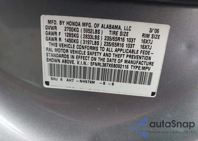 5FNRL387X6B092116: 42295667