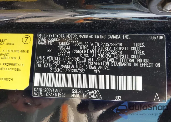 2T2GK31U37C007287: 42295728