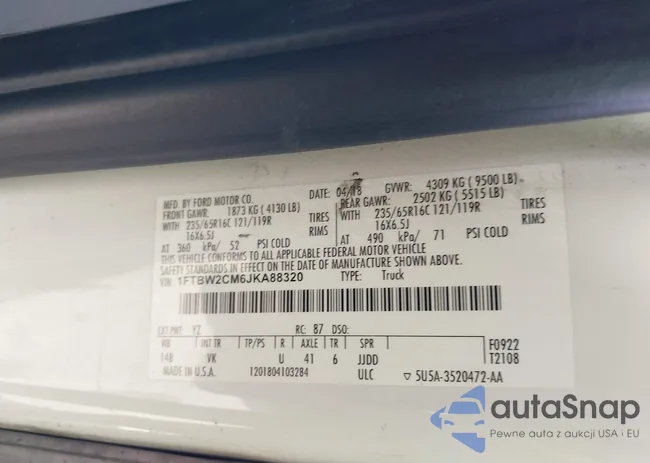 1FTBW2CM6JKA88320: 42294885