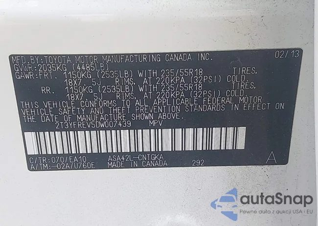 2T3YFREV5DW007439: 42295024