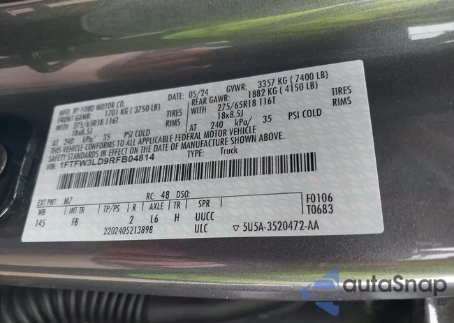 1FTFW3LD9RFB04814: 42296239